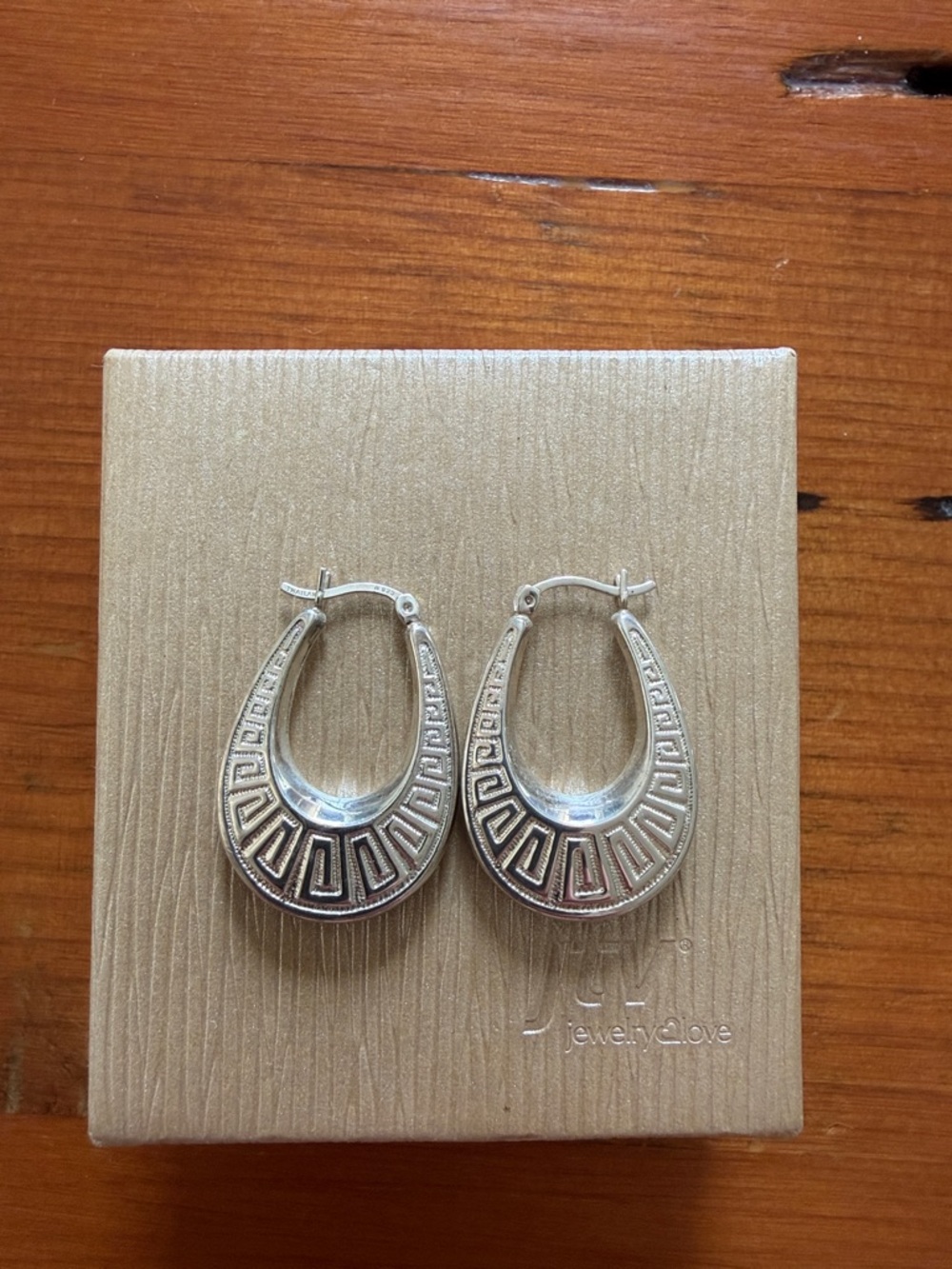 Sterling Silver Greek Key Hoop Earrings - Silver
